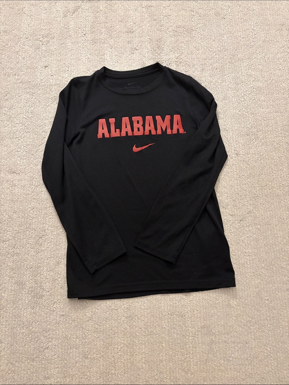 Nike Black Long-Sleeve Kids Shirt with Crimson ALABAMA Logo
